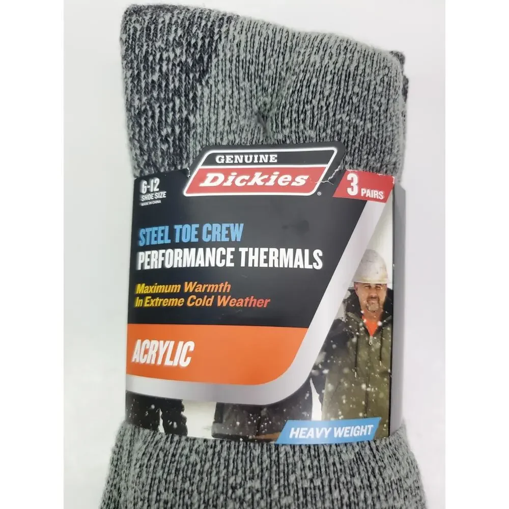 Dickies 3pr Steel Toe Acrylic Blend Heavy Thermal Crew Socks Size 6-12 *NEW*